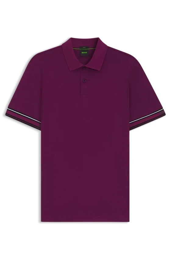 Stripe-cuff polo shirt in interlock cotton Stripe-cuff polo shirt in interlock cotton