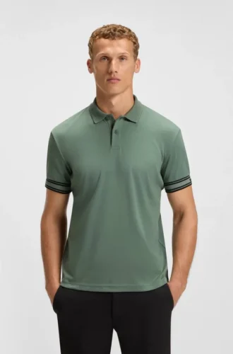 Stripe-cuff polo shirt in interlock cotton