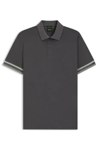 Stripe-cuff polo shirt in interlock cotton
