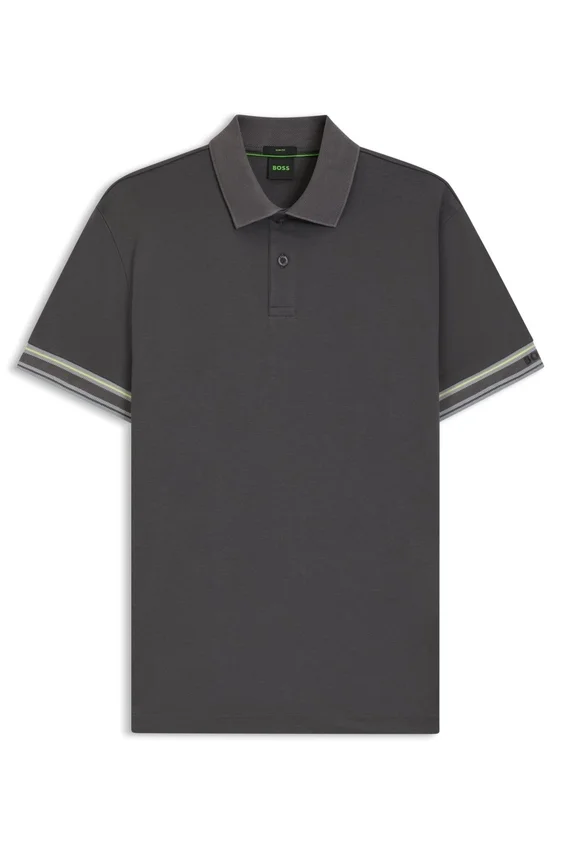 Stripe-cuff polo shirt in interlock cotton Stripe-cuff polo shirt in interlock cotton