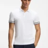 Stripe-cuff polo shirt in interlock cotton Stripe-cuff polo shirt in interlock cotton