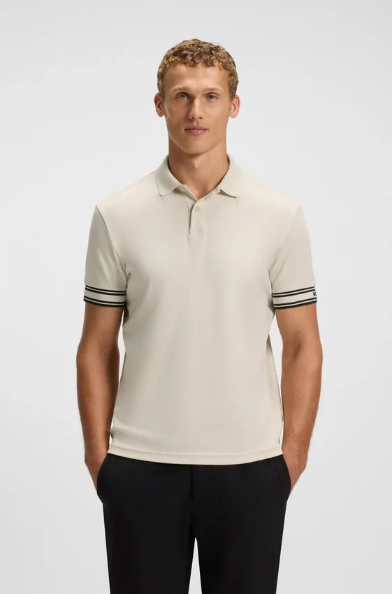Stripe-cuff polo shirt in interlock cotton Stripe-cuff polo shirt in interlock cotton