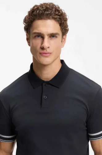 Stripe-cuff polo shirt in interlock cotton