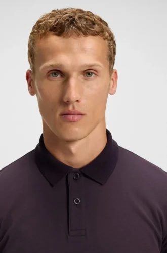 Stripe-cuff polo shirt in interlock cotton