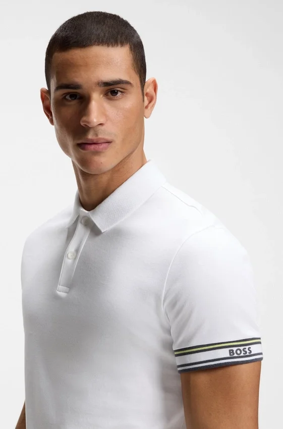 Stripe-cuff polo shirt in interlock cotton Stripe-cuff polo shirt in interlock cotton