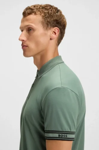 Stripe-cuff polo shirt in interlock cotton