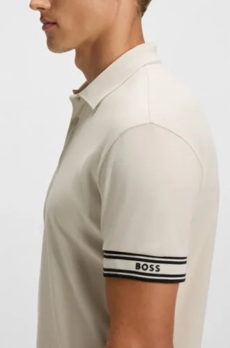 Stripe-cuff polo shirt in interlock cotton