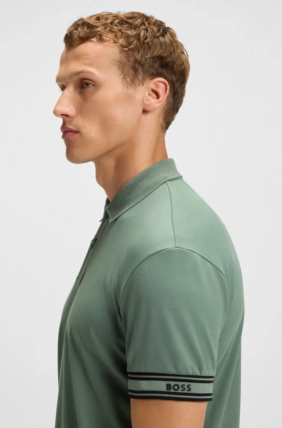 Stripe-cuff polo shirt in interlock cotton Stripe-cuff polo shirt in interlock cotton