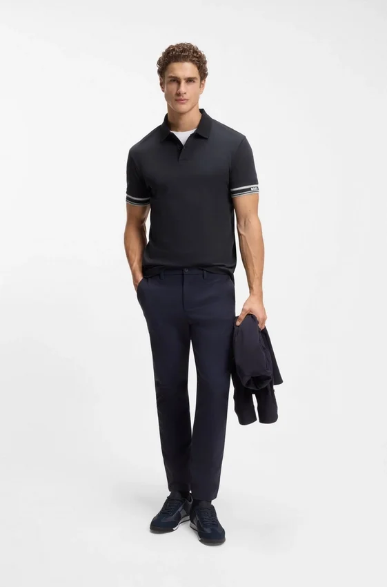 Stripe-cuff polo shirt in interlock cotton Stripe-cuff polo shirt in interlock cotton