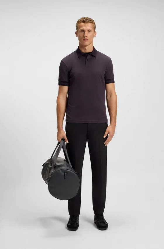 Stripe-cuff polo shirt in interlock cotton Stripe-cuff polo shirt in interlock cotton