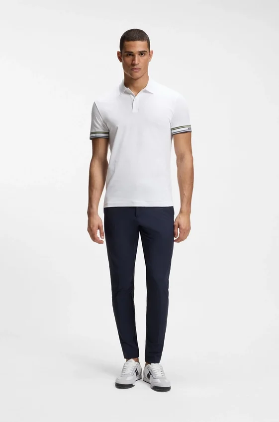 Stripe-cuff polo shirt in interlock cotton Stripe-cuff polo shirt in interlock cotton