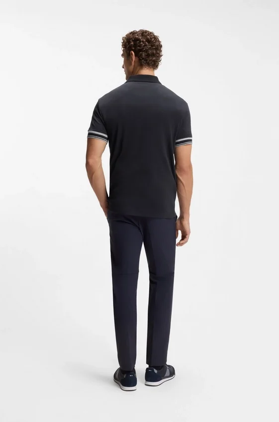 Stripe-cuff polo shirt in interlock cotton Stripe-cuff polo shirt in interlock cotton