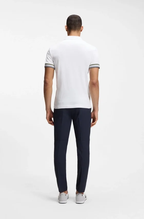 Stripe-cuff polo shirt in interlock cotton Stripe-cuff polo shirt in interlock cotton