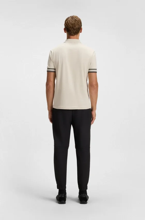 Stripe-cuff polo shirt in interlock cotton Stripe-cuff polo shirt in interlock cotton