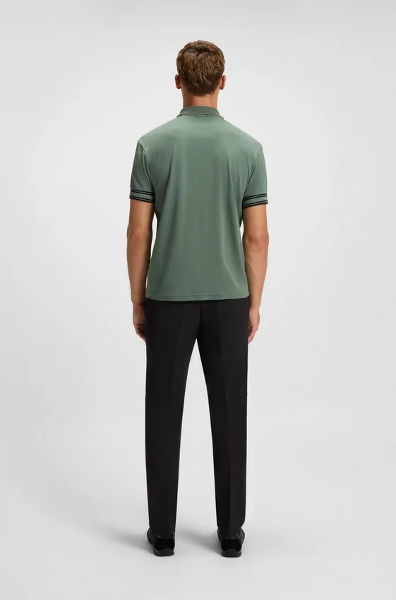 Stripe-cuff polo shirt in interlock cotton Stripe-cuff polo shirt in interlock cotton