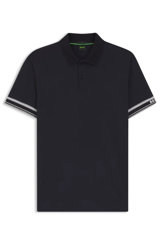 Stripe-cuff polo shirt in interlock cotton Stripe-cuff polo shirt in interlock cotton