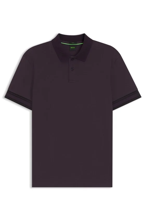 Stripe-cuff polo shirt in interlock cotton Stripe-cuff polo shirt in interlock cotton