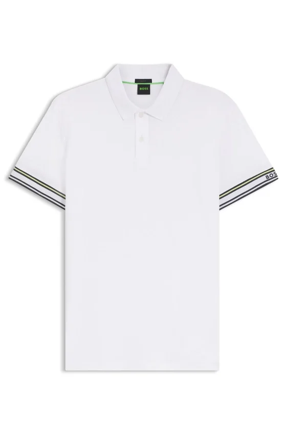 Stripe-cuff polo shirt in interlock cotton Stripe-cuff polo shirt in interlock cotton