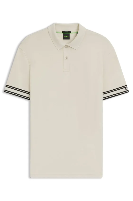 Stripe-cuff polo shirt in interlock cotton Stripe-cuff polo shirt in interlock cotton