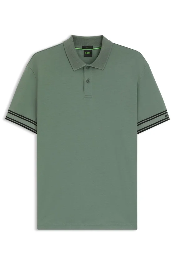 Stripe-cuff polo shirt in interlock cotton Stripe-cuff polo shirt in interlock cotton