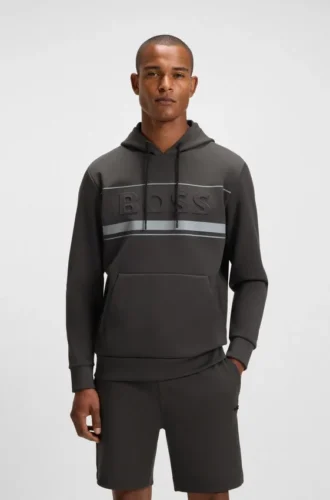 Stripe-detail hoodie in a cotton blend