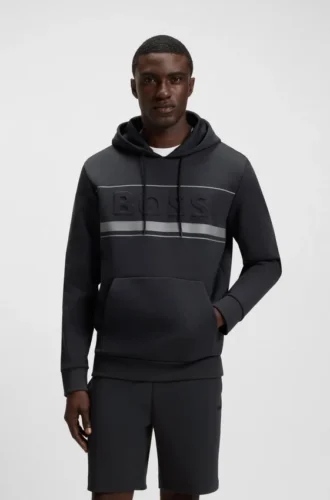 Stripe-detail hoodie in a cotton blend