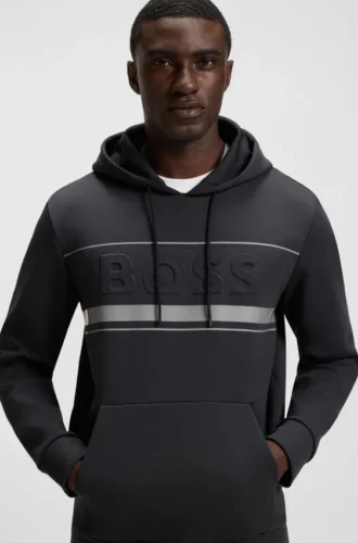 Stripe-detail hoodie in a cotton blend