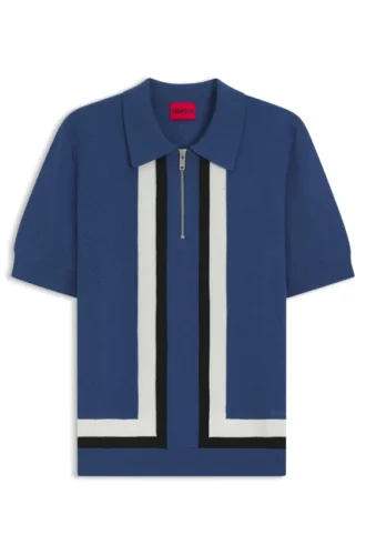 Stripe-detail knit sweater with zip neck