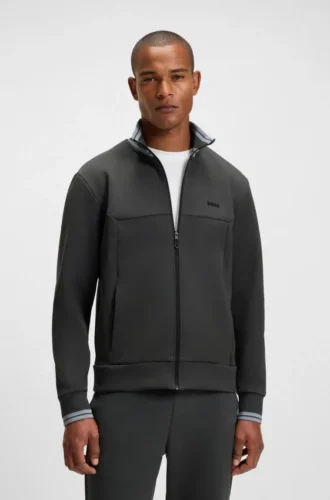 Stripe-detail zip-up sweatshirt in a cotton blend