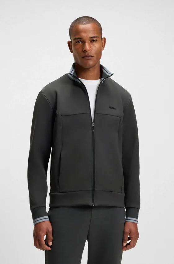 Stripe-detail zip-up sweatshirt in a cotton blend Stripe-detail zip-up sweatshirt in a cotton blend