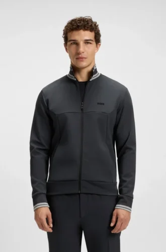 Stripe-detail zip-up sweatshirt in a cotton blend