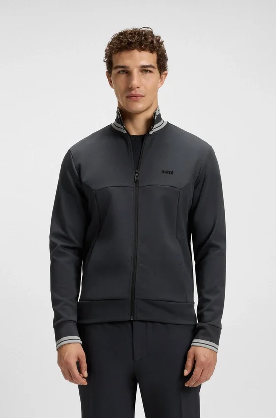 Stripe-detail zip-up sweatshirt in a cotton blend Stripe-detail zip-up sweatshirt in a cotton blend