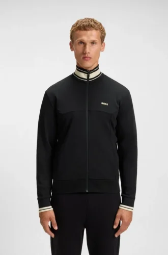Stripe-detail zip-up sweatshirt in a cotton blend