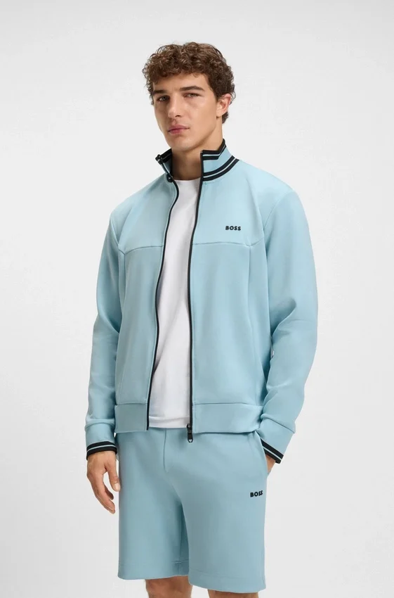 Stripe-detail zip-up sweatshirt in a cotton blend Stripe-detail zip-up sweatshirt in a cotton blend