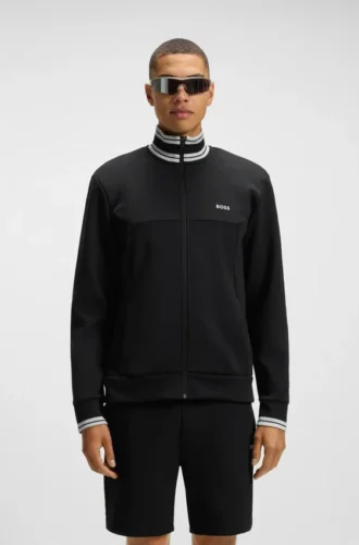Stripe-detail zip-up sweatshirt in a cotton blend