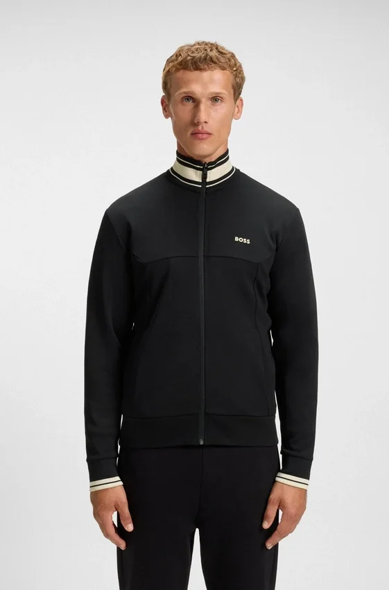 Stripe-detail zip-up sweatshirt in a cotton blend Stripe-detail zip-up sweatshirt in a cotton blend