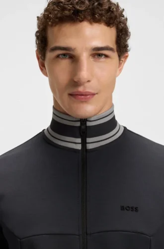 Stripe-detail zip-up sweatshirt in a cotton blend