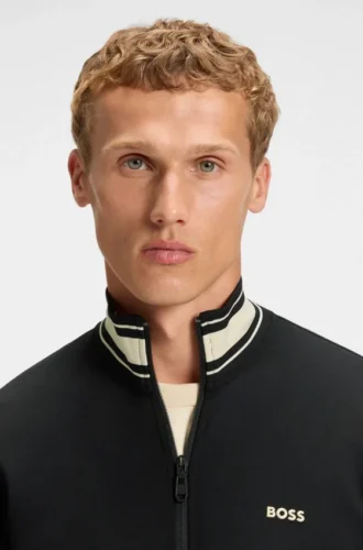 Stripe-detail zip-up sweatshirt in a cotton blend