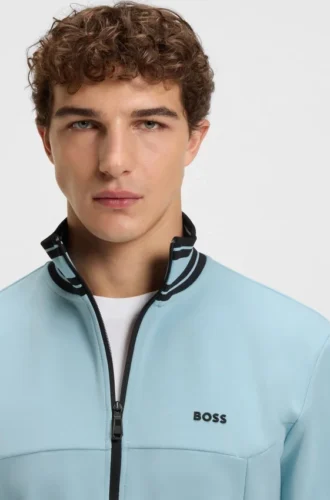 Stripe-detail zip-up sweatshirt in a cotton blend