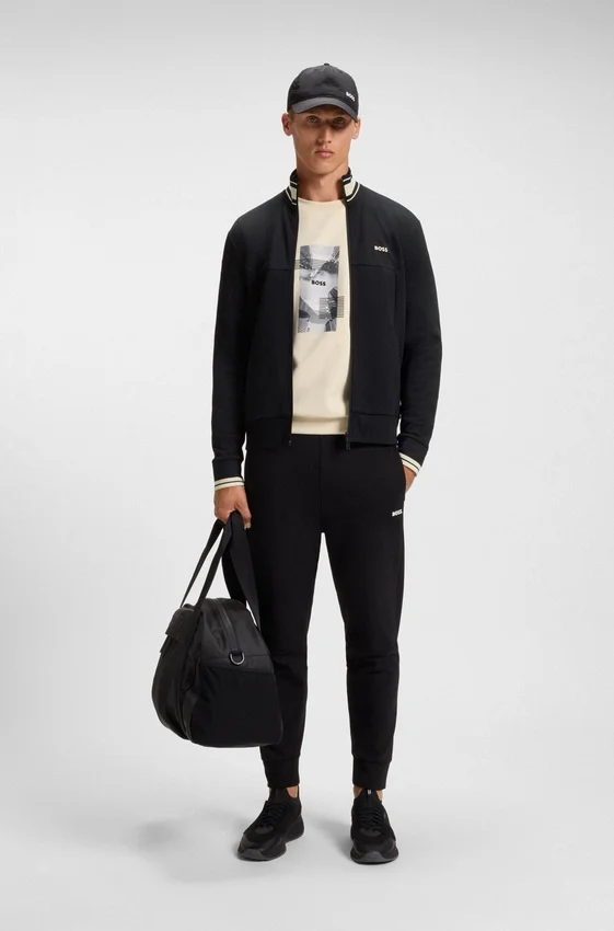Stripe-detail zip-up sweatshirt in a cotton blend Stripe-detail zip-up sweatshirt in a cotton blend