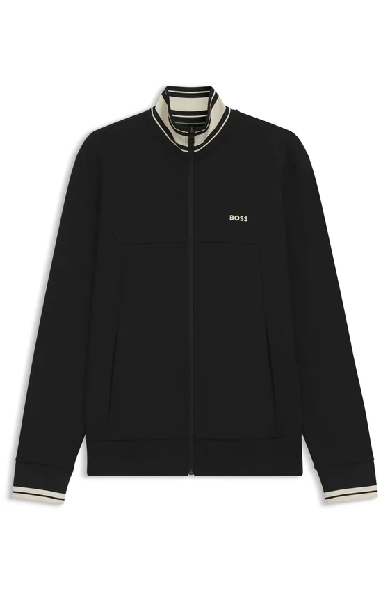 Stripe-detail zip-up sweatshirt in a cotton blend Stripe-detail zip-up sweatshirt in a cotton blend