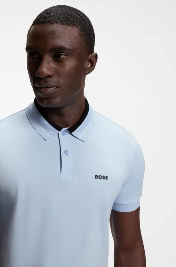 Stripe-trim polo shirt in stretch cotton Stripe-trim polo shirt in stretch cotton