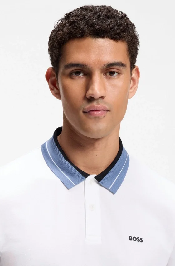 Stripe-trim polo shirt in stretch cotton Stripe-trim polo shirt in stretch cotton