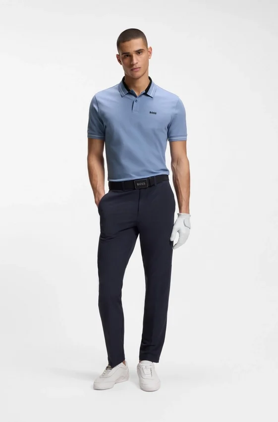 Stripe-trim polo shirt in stretch cotton Stripe-trim polo shirt in stretch cotton