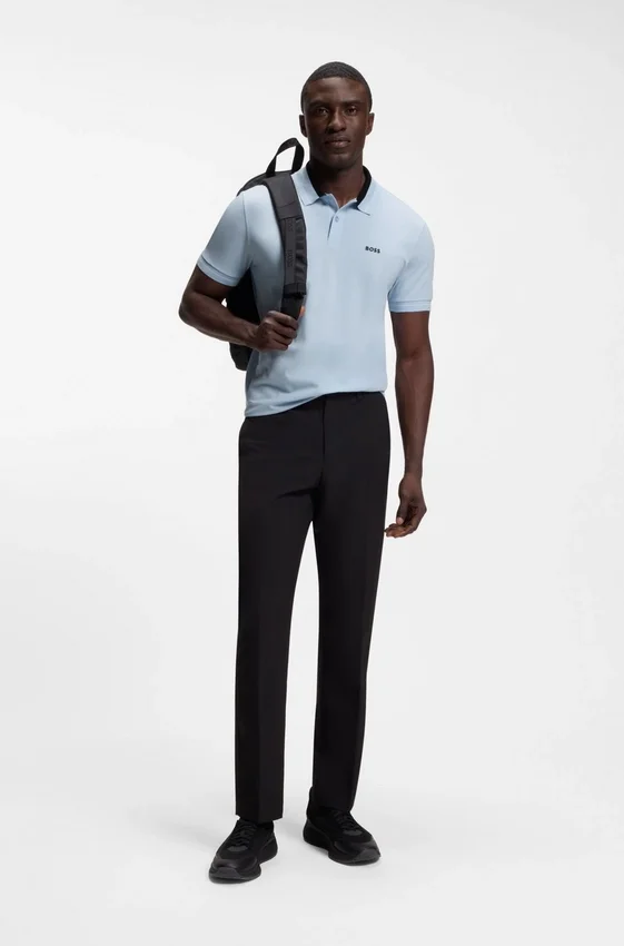 Stripe-trim polo shirt in stretch cotton Stripe-trim polo shirt in stretch cotton