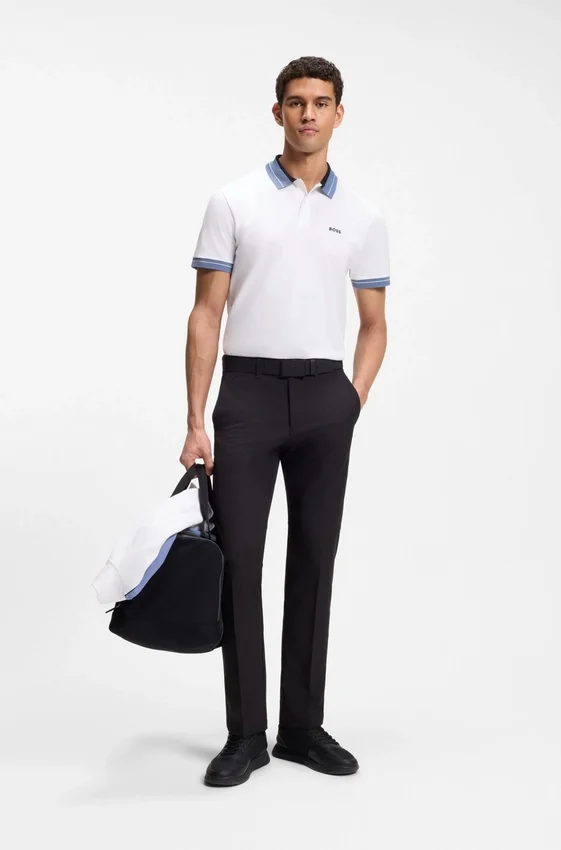 Stripe-trim polo shirt in stretch cotton Stripe-trim polo shirt in stretch cotton