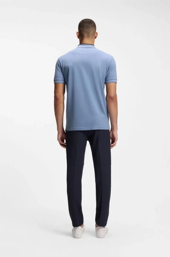 Stripe-trim polo shirt in stretch cotton Stripe-trim polo shirt in stretch cotton