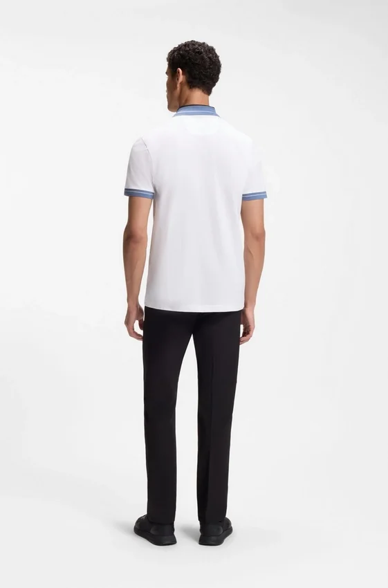 Stripe-trim polo shirt in stretch cotton Stripe-trim polo shirt in stretch cotton
