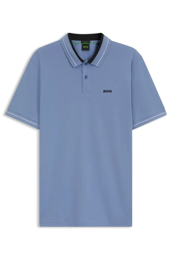 Stripe-trim polo shirt in stretch cotton Stripe-trim polo shirt in stretch cotton