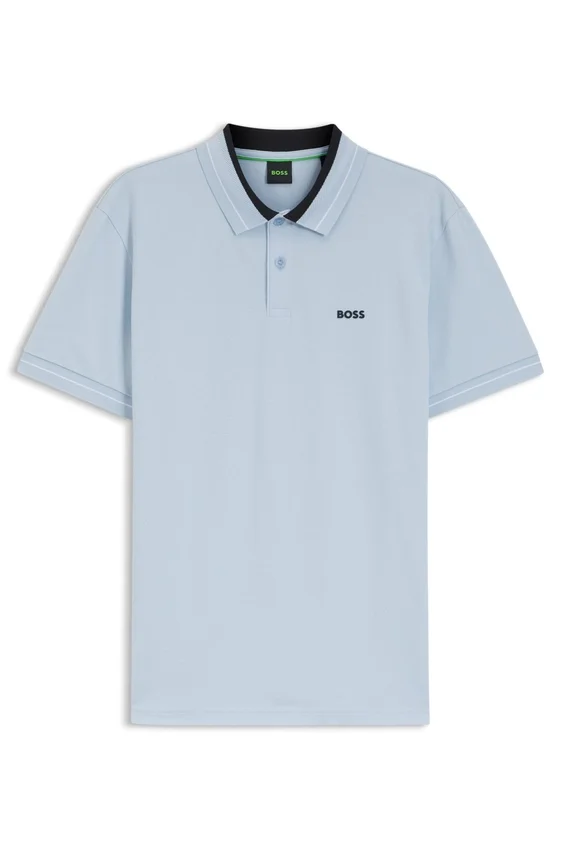 Stripe-trim polo shirt in stretch cotton Stripe-trim polo shirt in stretch cotton
